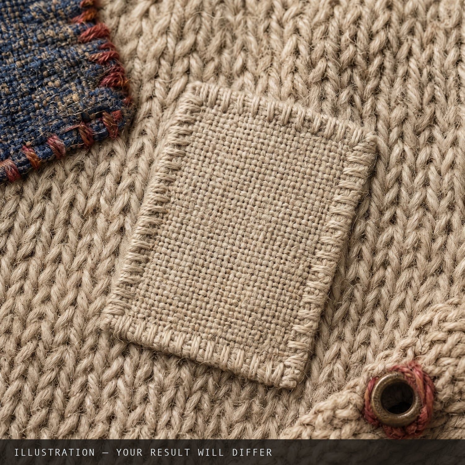 A rectangle of matching wool cloth laid over the hole and secured all round with blanket stitch